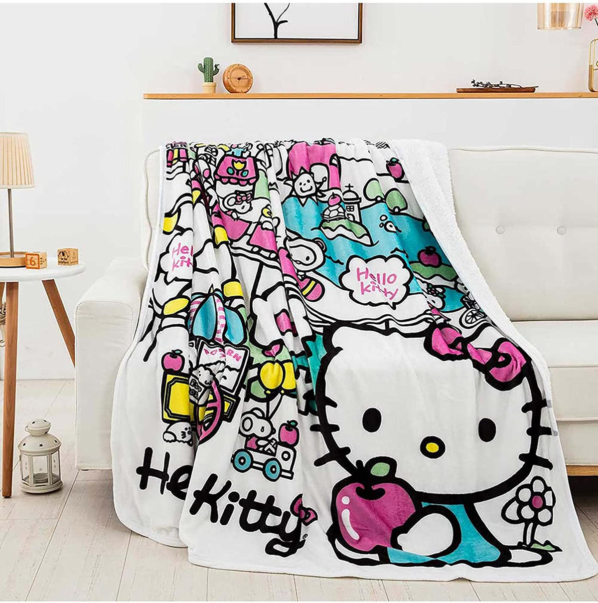 Hello Kitty My Cute World 60 x 80 Inch Silk Touch Sherpa Throw Blanket