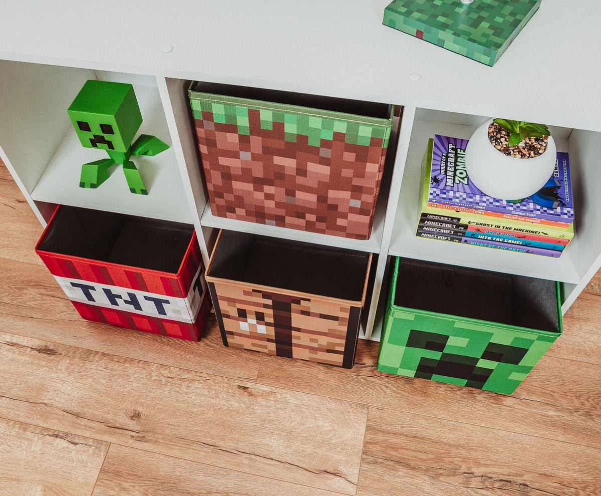 Minecraft 10-Inch Storage Bin Organizer Set | Creeper, TNT, Grass, Craft Table