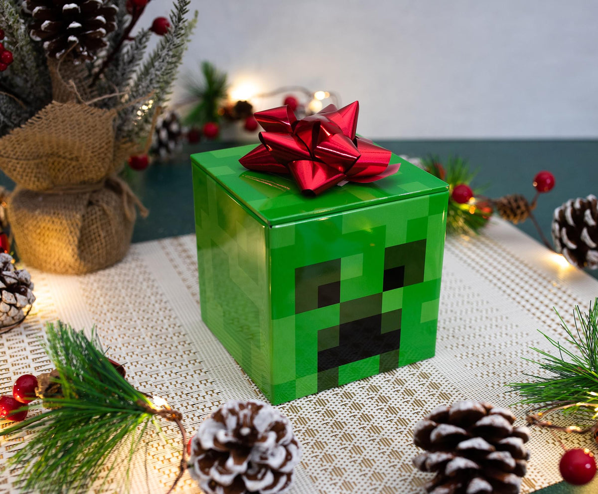Minecraft Creeper Tin Storage Box Cube Organizer with Lid | 4 Inches