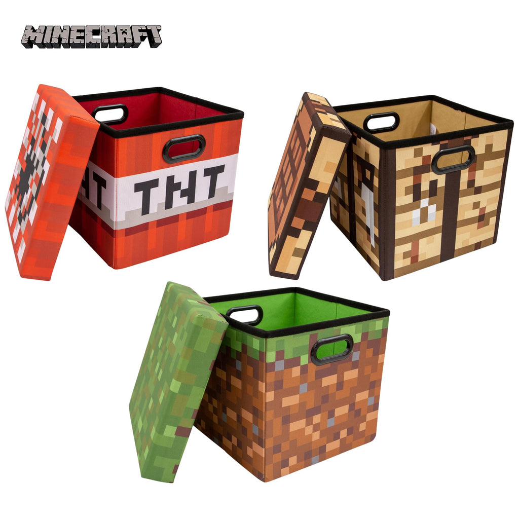 Minecraft 13-Inch Storage Bin Cube Organizers With Lid | Set Of 3