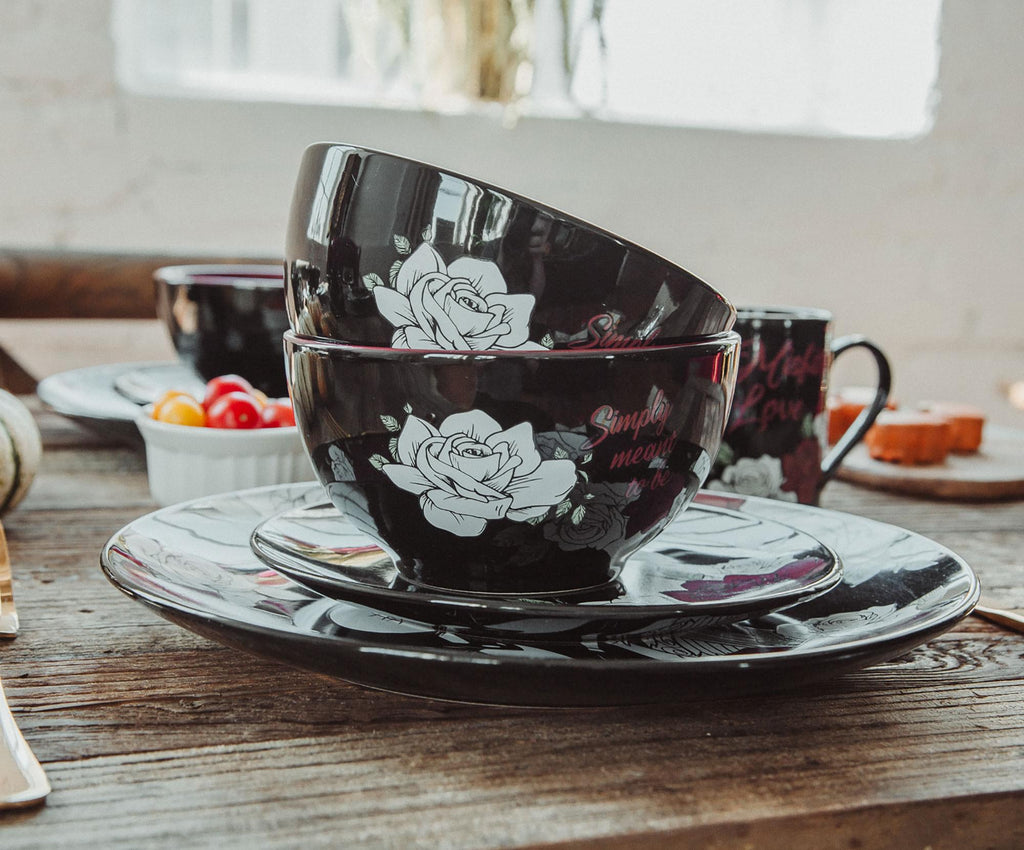 Disney Nightmare Before Christmas Jack and Sally Roses 16-Piece Dinnerware Set