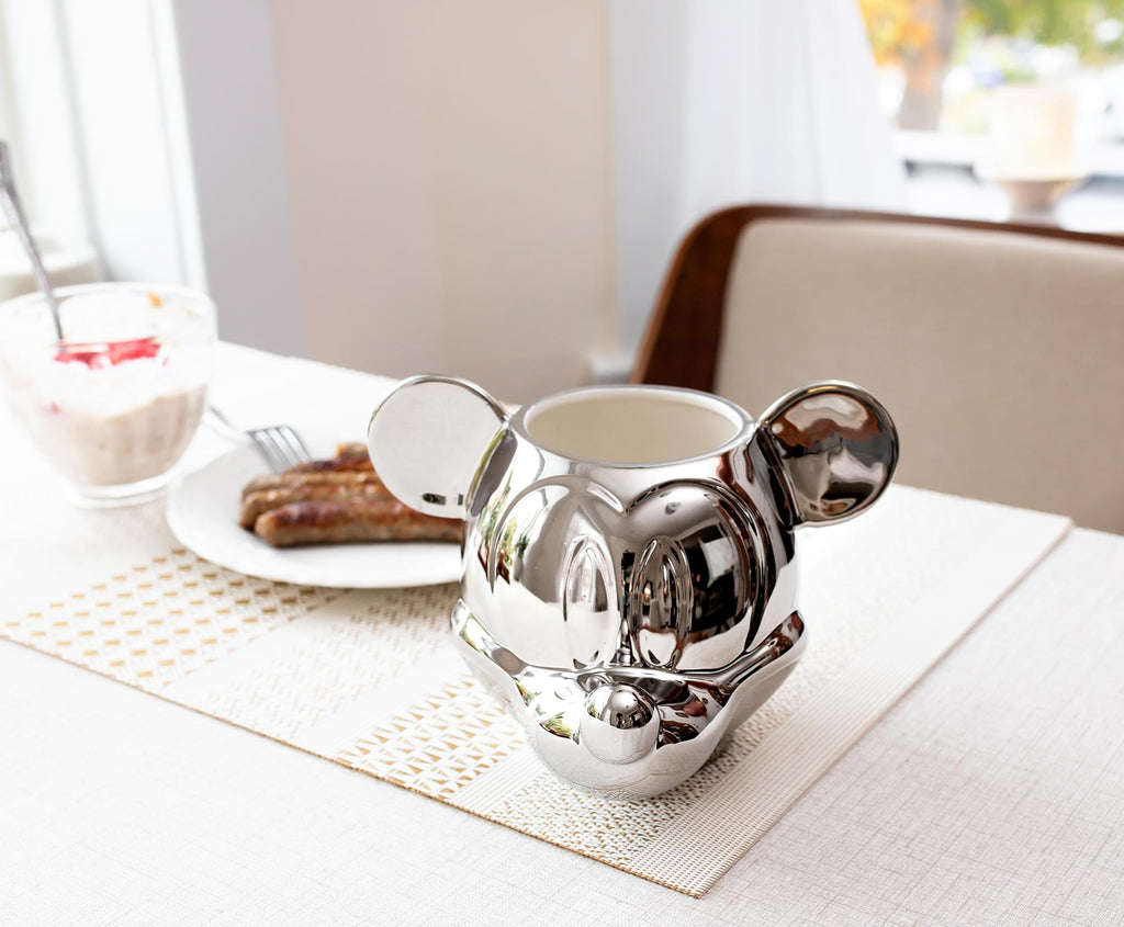Disney 100 Mickey Mouse 3D Sculpted Platinum Ceramic Mug | Holds 20 Ounces