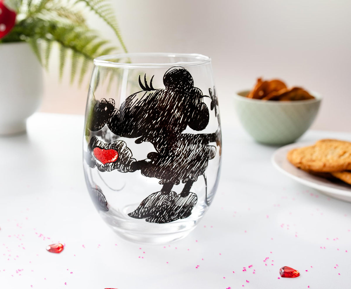 Disney Mickey and Minnie Sketchbook Stemless Wine Glass | Holds 20 Ounces