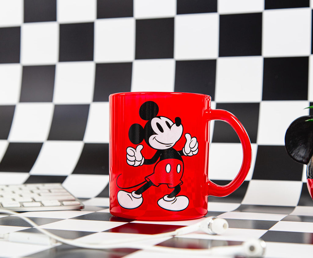 Disney Mickey Mouse Thumbs-Up Glass Coffee Mug | Holds 18 Ounces