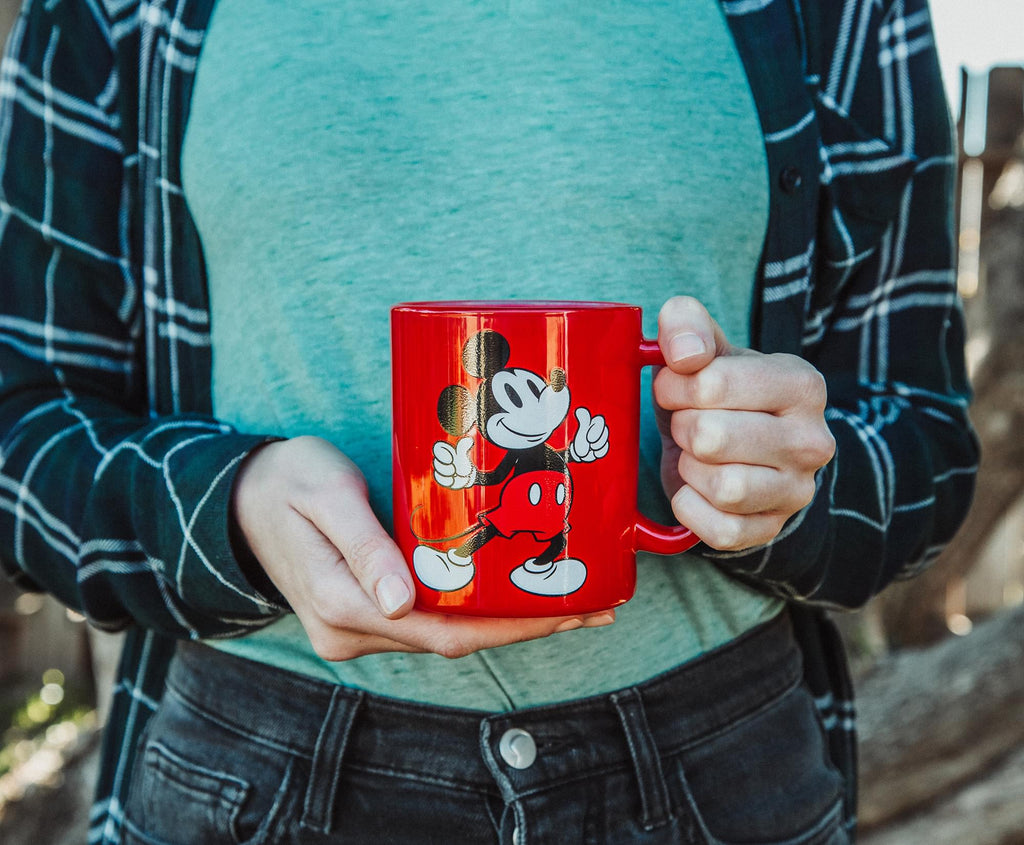 Disney Mickey Mouse Thumbs-Up Glass Coffee Mug | Holds 18 Ounces