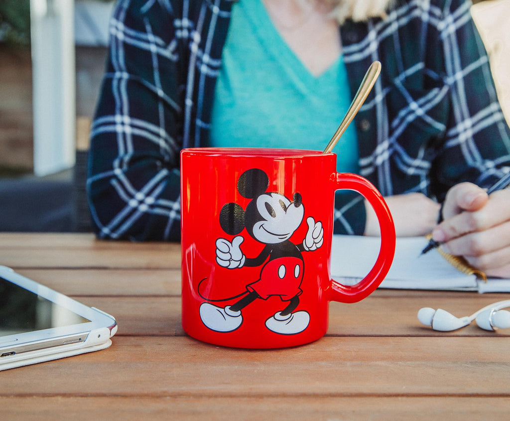 Disney Mickey Mouse Thumbs-Up Glass Coffee Mug | Holds 18 Ounces