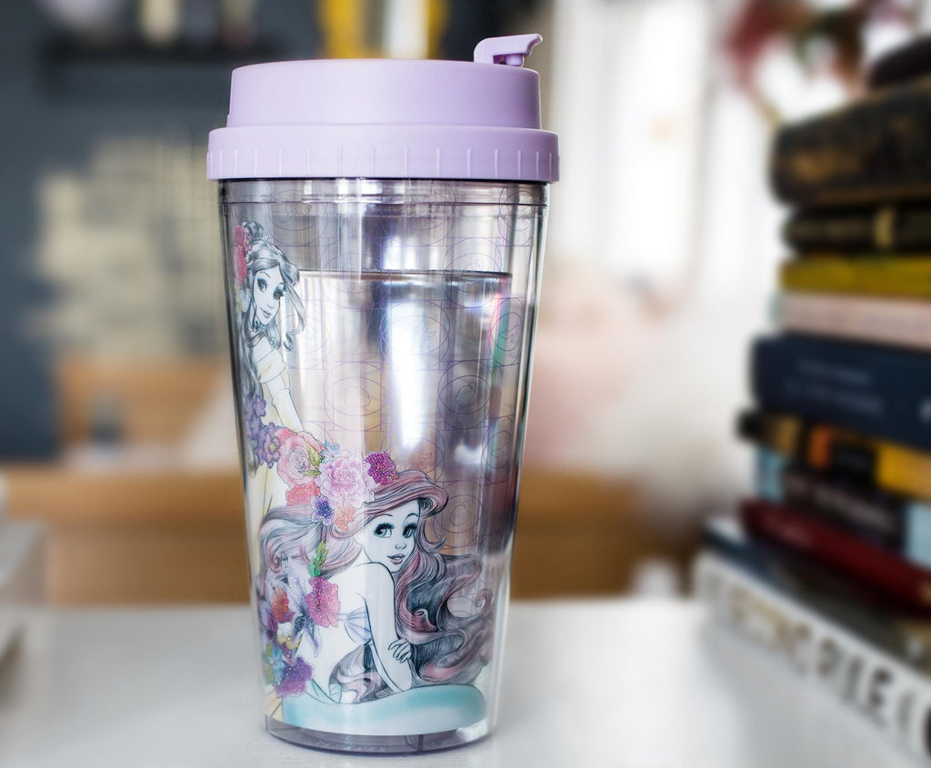 Disney Princesses Double-Walled Plastic Tumbler With Lid | Holds 16 Ounces