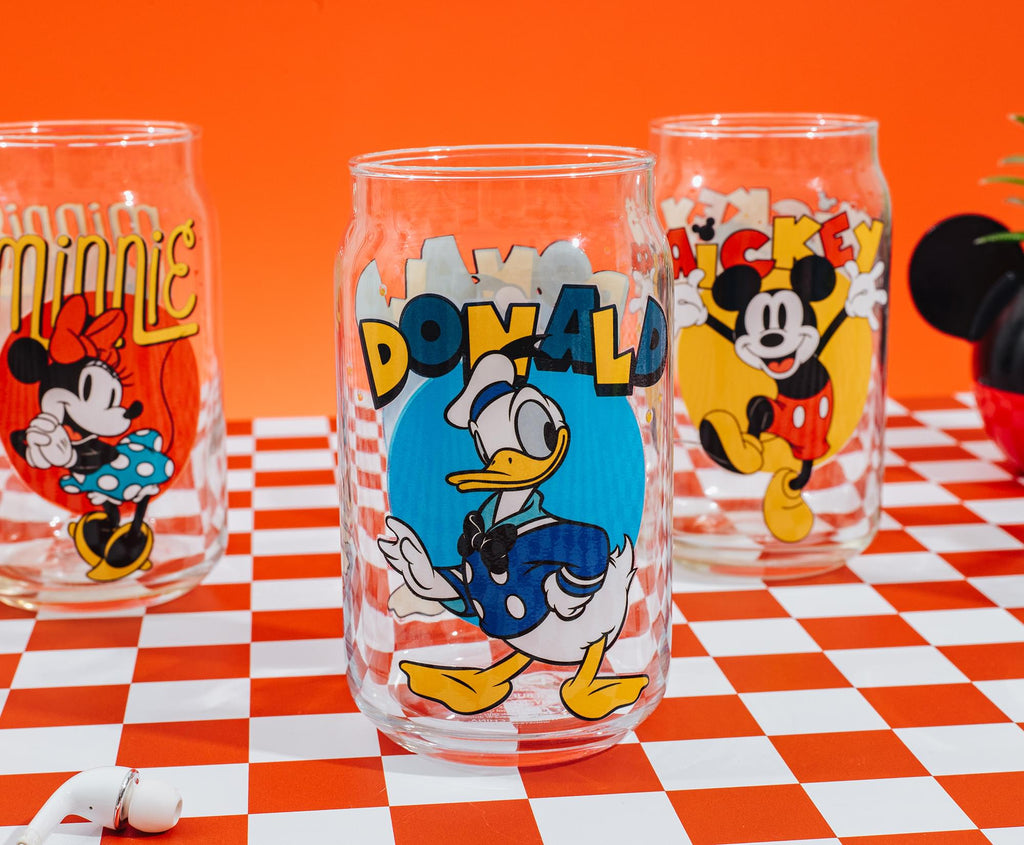 Disney Mickey Mouse and Friends 4-Piece Glass Can Set | Each Holds 16 Ounces