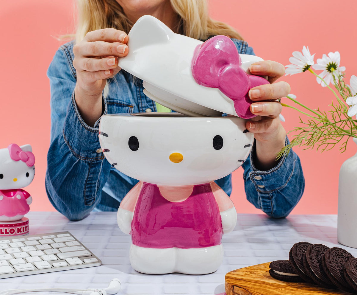 Sanrio Hello Kitty Pink Outfit 10-Inch Sculpted Ceramic Snack Jar