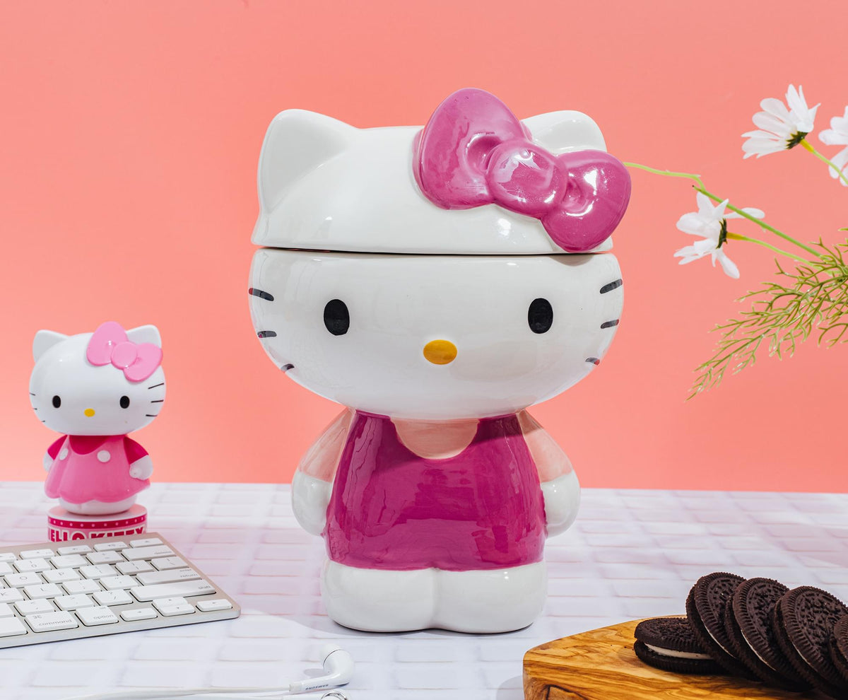 Sanrio Hello Kitty Pink Outfit 10-Inch Sculpted Ceramic Snack Jar