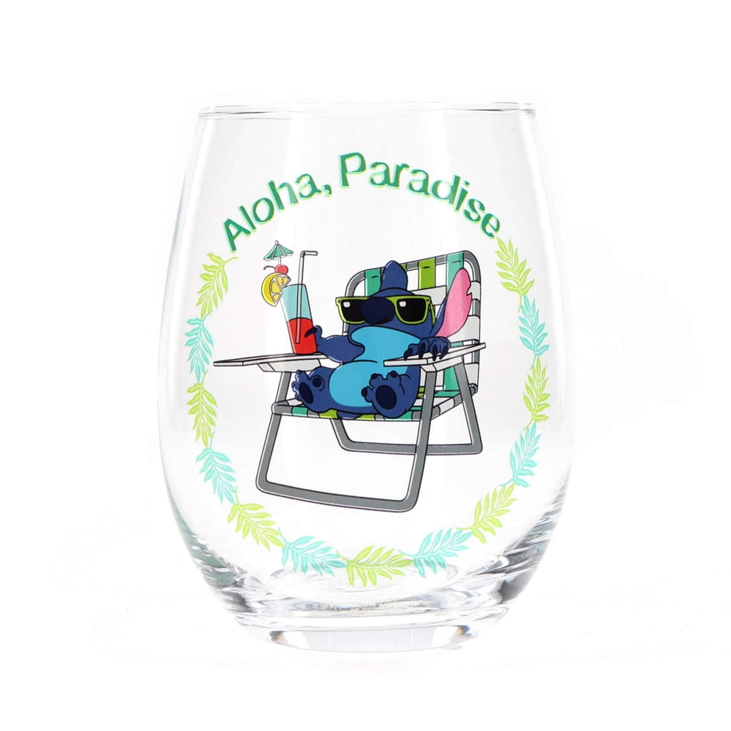 Disney Lilo & Stitch "Aloha, Paradise" Stemless Wine Glass | Holds 20 Ounces