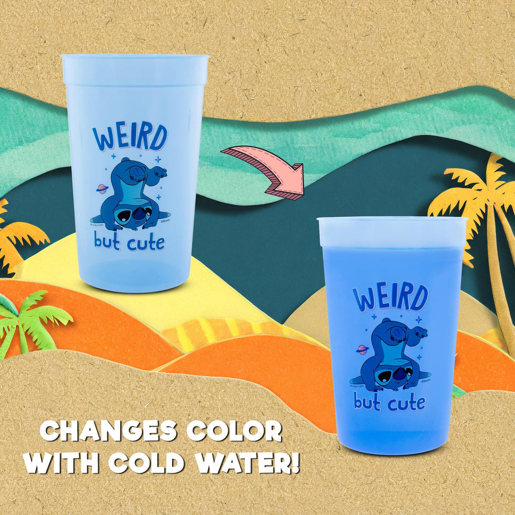 Disney Lilo & Stitch 4-Piece Color-Change Plastic Cup Set | Each Holds 15 Ounces