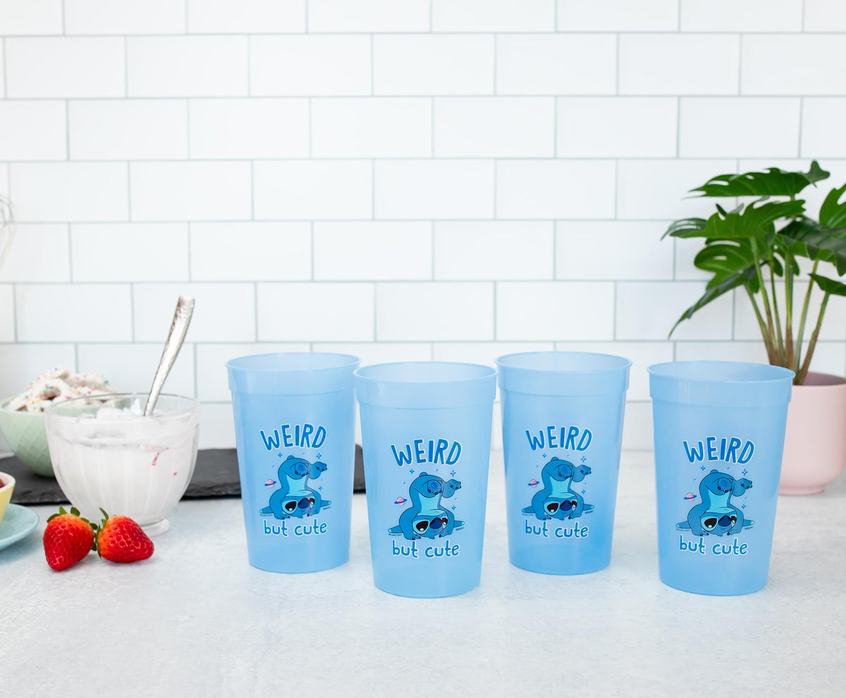 Disney Lilo & Stitch 4-Piece Color-Change Plastic Cup Set | Each Holds 15 Ounces