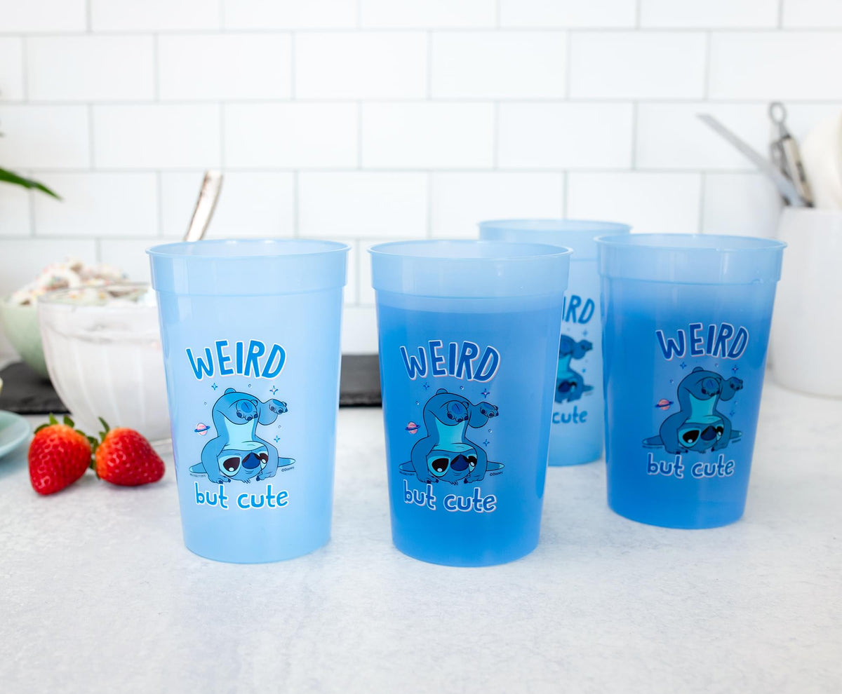 Disney Lilo & Stitch 4-Piece Color-Change Plastic Cup Set | Each Holds 15 Ounces