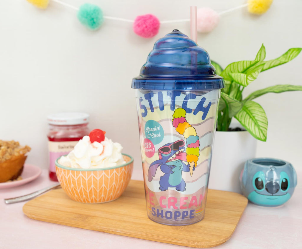 Disney Lilo & Stitch Ice Cream Shoppe Acrylic Carnival Cup with Lid and Straw