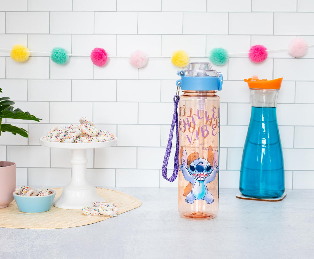 Disney Lilo & Stitch "Chilled Vibes" Water Bottle With Lid and Strap | 33 Ounces