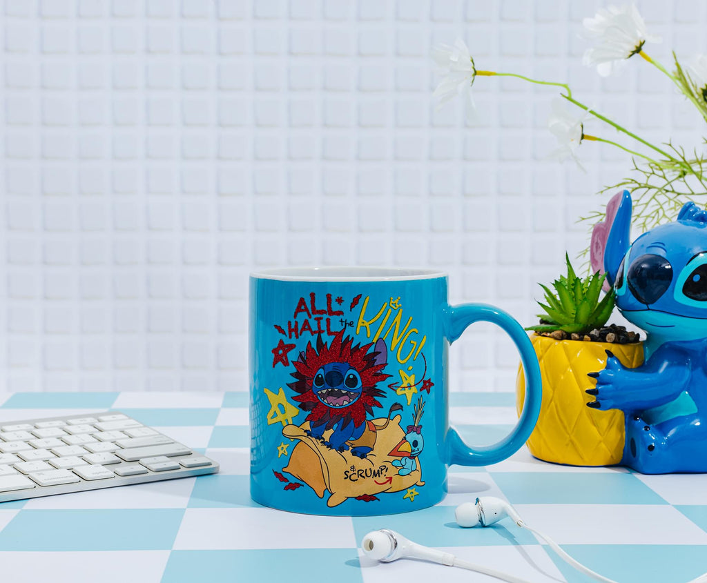 Disney Lilo & Stitch "All Hail The King" Ceramic Glitter Mug | Holds 20 Ounces