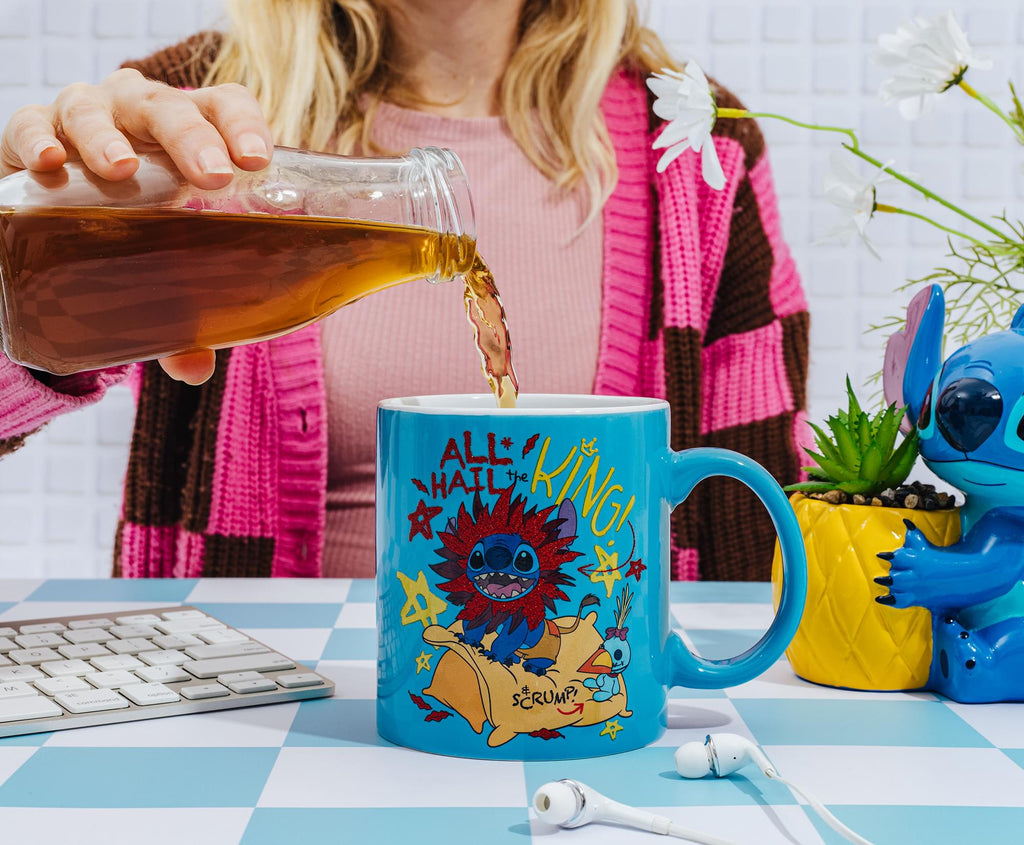 Disney Lilo & Stitch "All Hail The King" Ceramic Glitter Mug | Holds 20 Ounces
