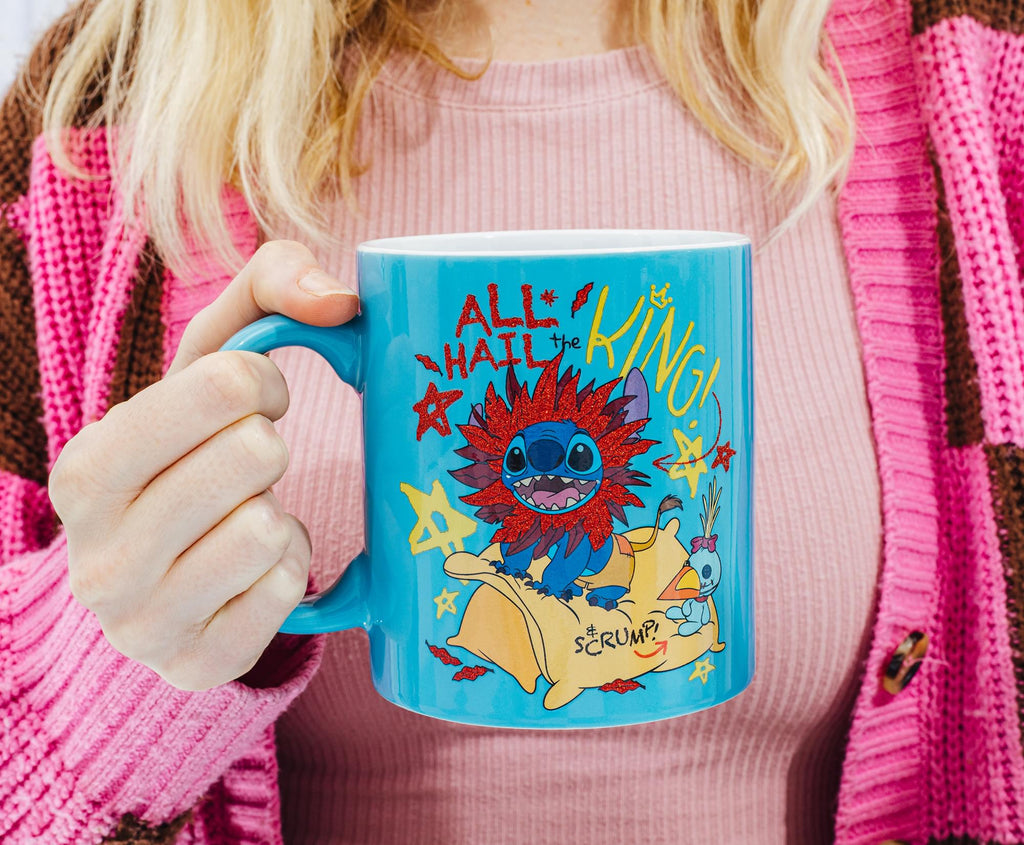 Disney Lilo & Stitch "All Hail The King" Ceramic Glitter Mug | Holds 20 Ounces