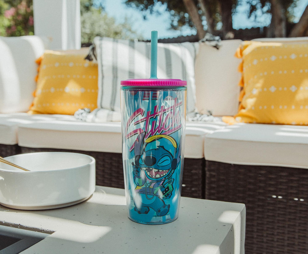 Disney Lilo & Stitch Jamming Plastic Tumbler With Lid and Straw | Hold 20 Ounces