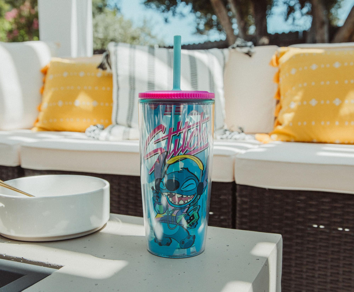 Disney Lilo & Stitch Jamming Plastic Tumbler With Lid and Straw | Hold 20 Ounces