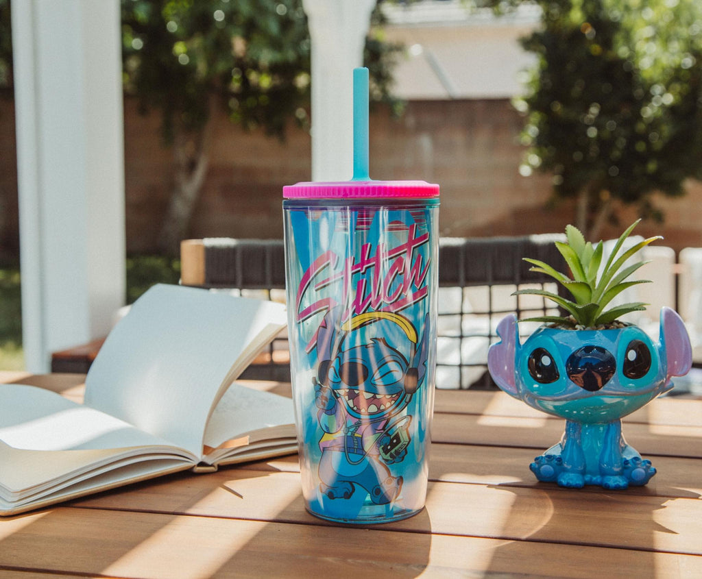 Disney Lilo & Stitch Jamming Plastic Tumbler With Lid and Straw | Hold 20 Ounces