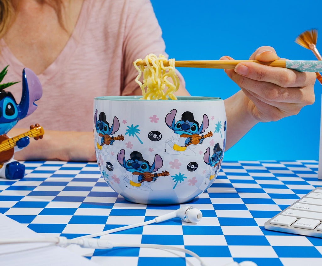 Disney Lilo & Stitch Elvis Stitch 20-Ounce Ceramic Ramen Bowl and Chopstick Set