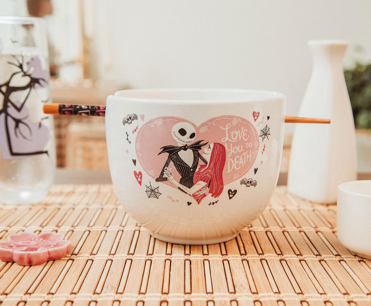 Disney The Nightmare Before Christmas Jack and Sally Ramen Bowl With Chopsticks
