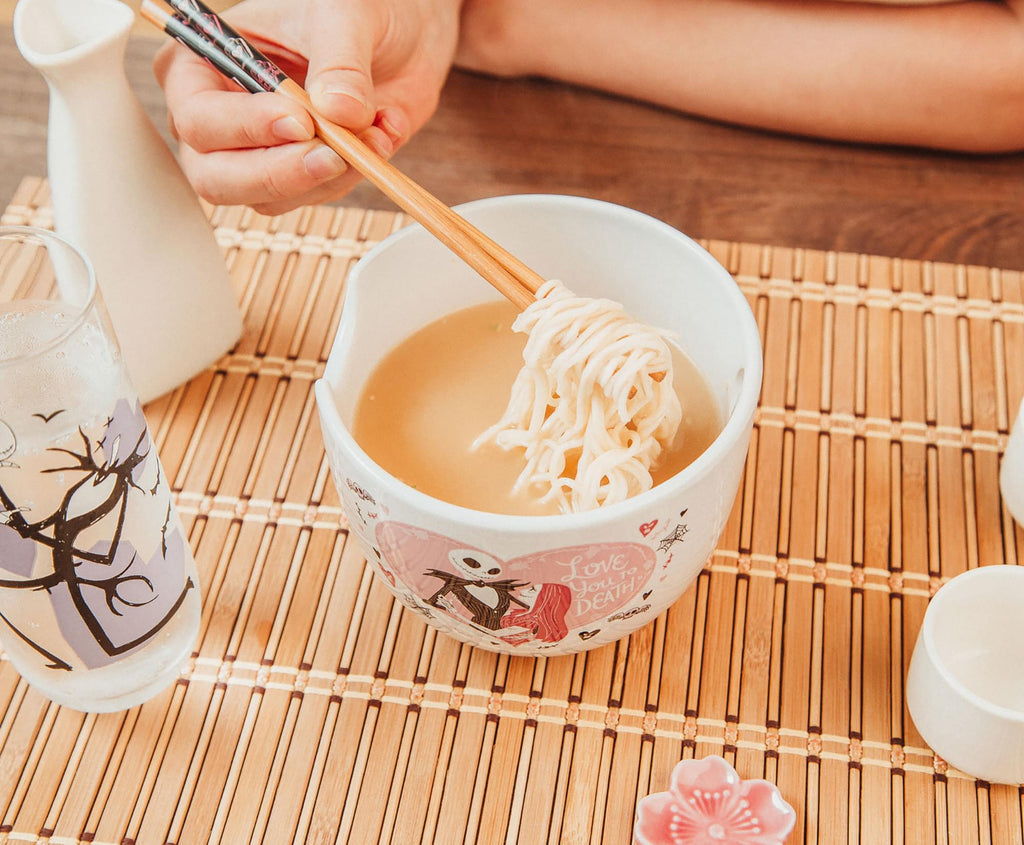 Disney The Nightmare Before Christmas Jack and Sally Ramen Bowl With Chopsticks