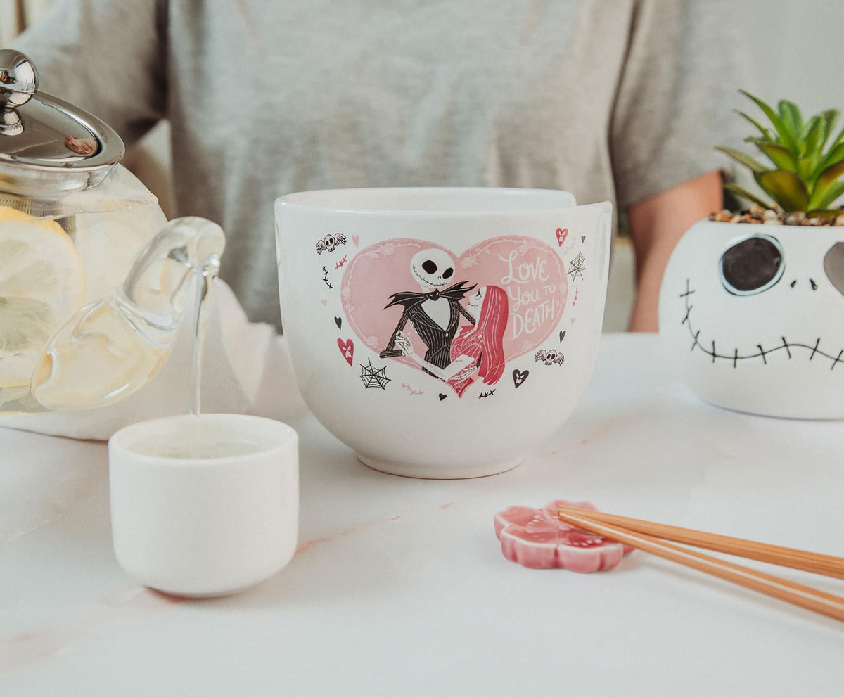 Disney The Nightmare Before Christmas Jack and Sally Ramen Bowl With Chopsticks