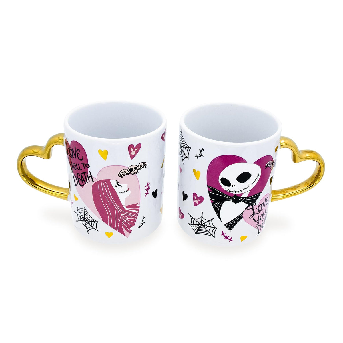 Disney Nightmare Before Christmas Jack and Sally Sculpted Handle Ceramic Mug Set