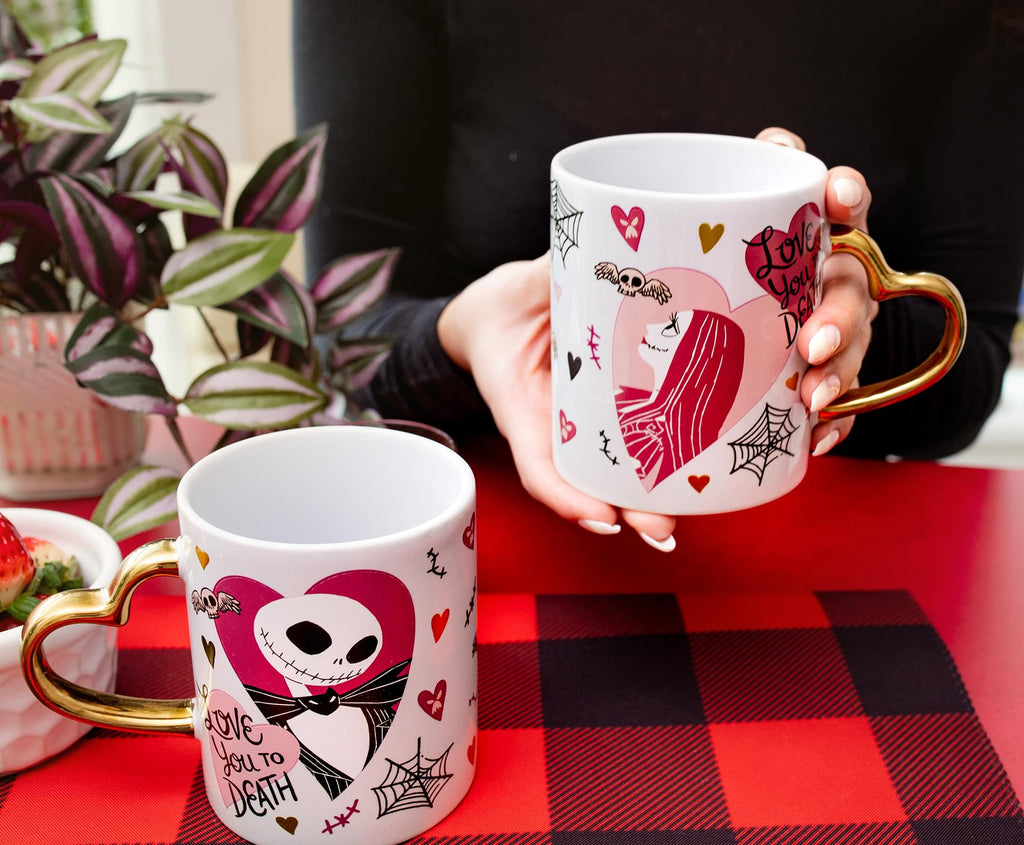 Disney Nightmare Before Christmas Jack and Sally Sculpted Handle Ceramic Mug Set