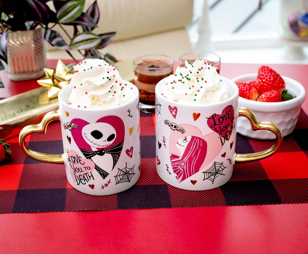 Disney Nightmare Before Christmas Jack and Sally Sculpted Handle Ceramic Mug Set
