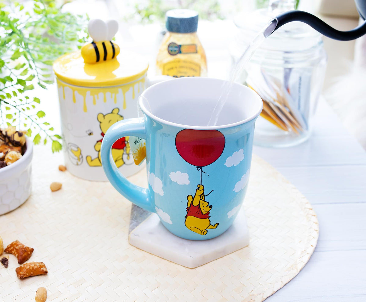 Disney Winnie The Pooh Balloon Float Wide Rim Ceramic Mug | Holds 16 Ounces