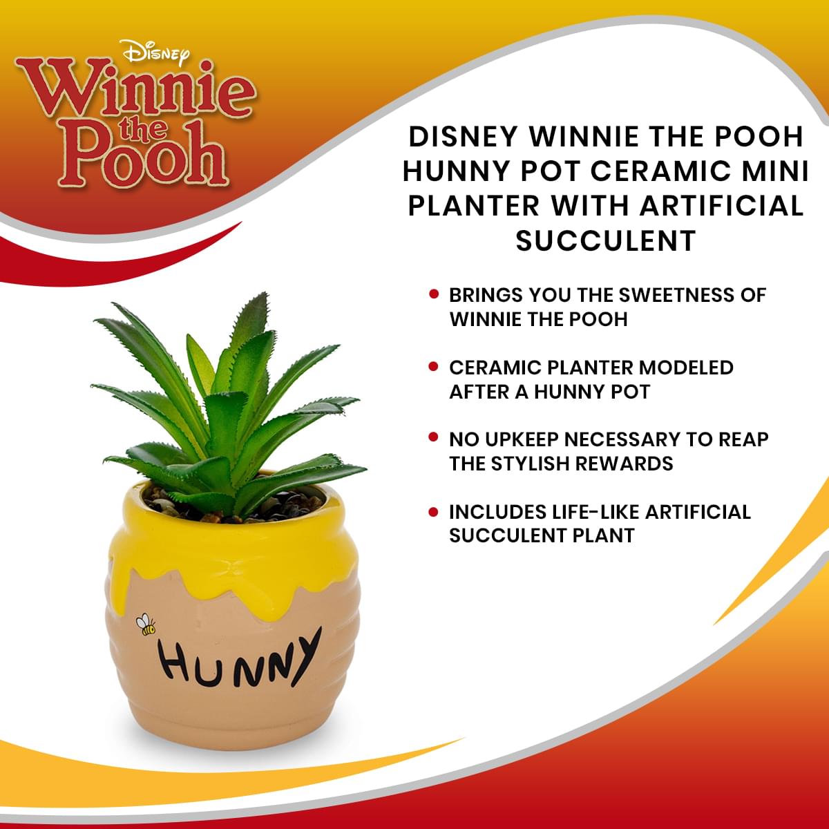 Disney Winnie The Pooh Hunny Pot Ceramic Mini Planter with Artificial Succulent