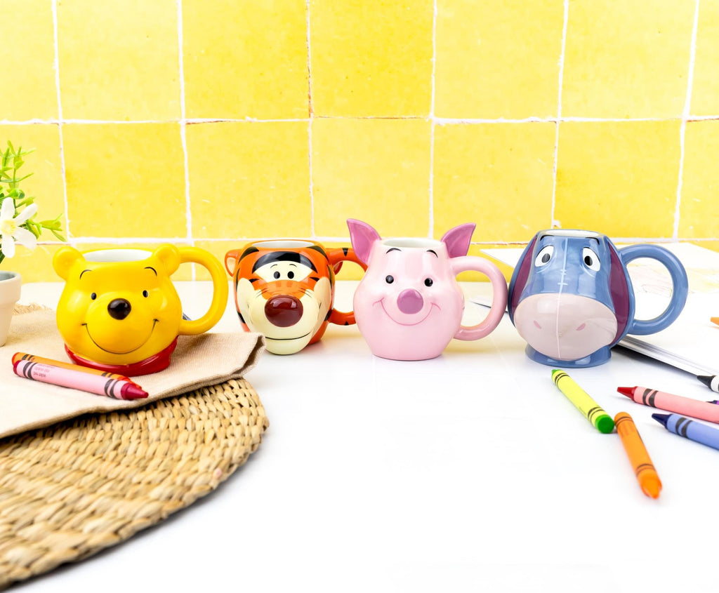 Disney Winnie The Pooh Characters 4-Piece Sculpted Mug Set | Each Holds 4 Ounces