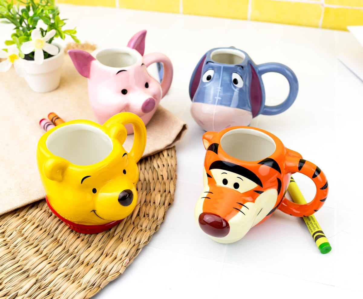 Disney Winnie The Pooh Characters 4-Piece Sculpted Mug Set | Each Holds 4 Ounces