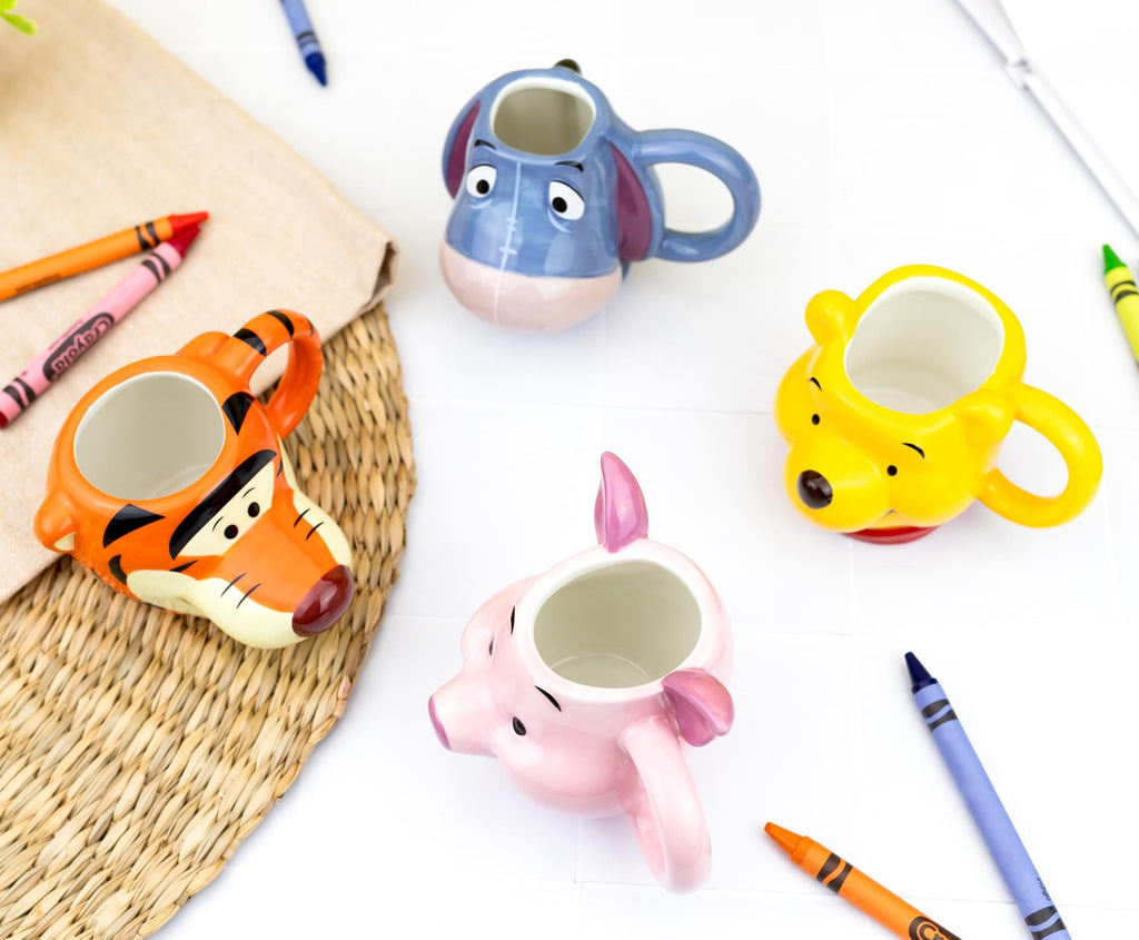Disney Winnie The Pooh Characters 4-Piece Sculpted Mug Set | Each Holds 4 Ounces