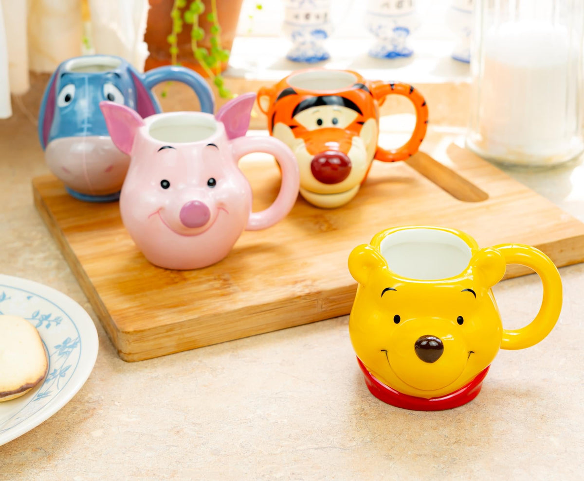Disney Winnie The Pooh Characters 4-Piece Sculpted Mug Set | Each Holds 4 Ounces