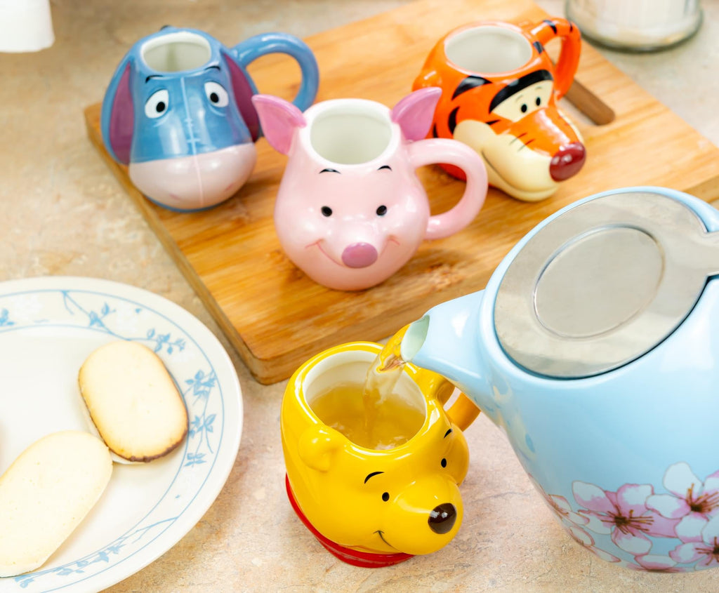 Disney Winnie The Pooh Characters 4-Piece Sculpted Mug Set | Each Holds 4 Ounces