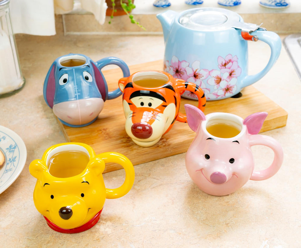 Disney Winnie The Pooh Characters 4-Piece Sculpted Mug Set | Each Holds 4 Ounces