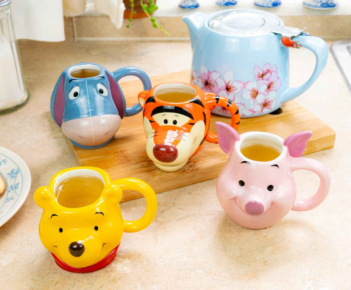 Disney Winnie The Pooh Characters 4-Piece Sculpted Mug Set | Each Holds 4 Ounces