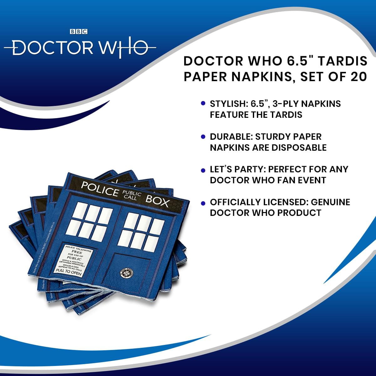 Doctor Who 6.5" TARDIS Paper Napkins, Set of 20